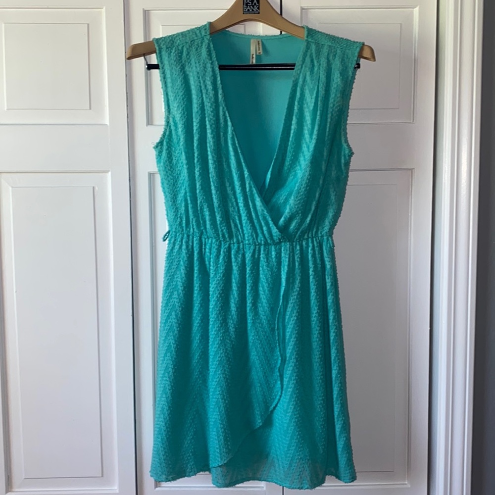 Teal summer dress, has loops to add small belt if wanted